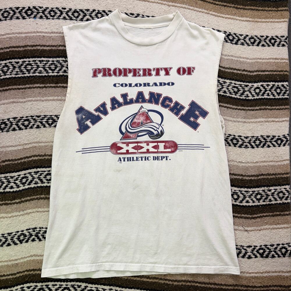 Men's Vintage 90's Colorado Avs Avalanche NHL Hockey White Tank Top Shirt Sz L